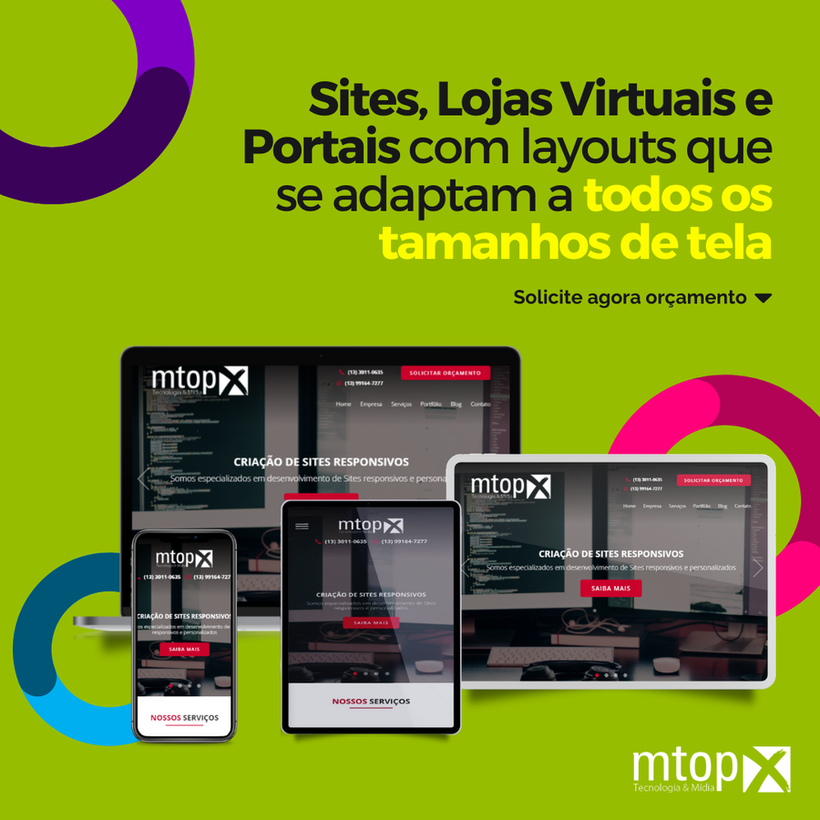 Sites, Lojas Virtuais e Portais com layouts que adaptam a todos os tamnhos de tela